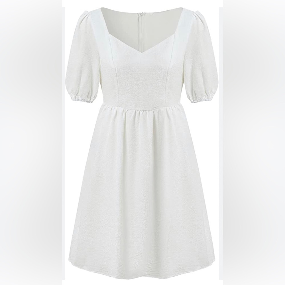 Lined linen dress with balloon sleeves